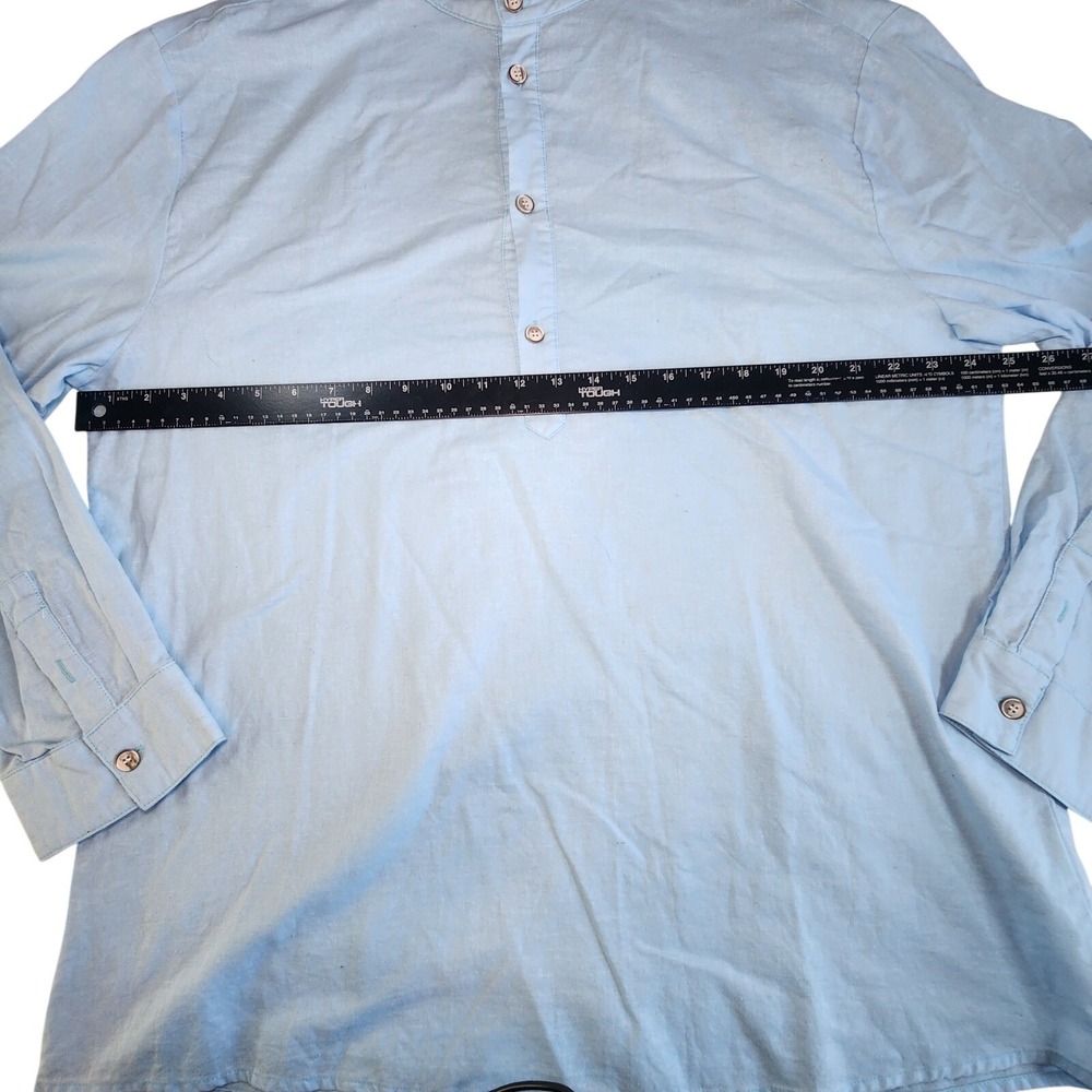 ROYAURA Hawaiian Shirt Mens XXL Blue Roll Tab Long Sleeve - Picture 5 of 6